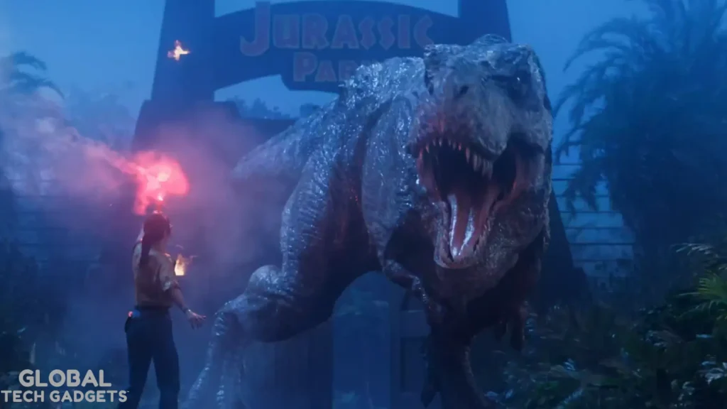 Tyrannosaurus flare scene in Jurassic Park Survival video game