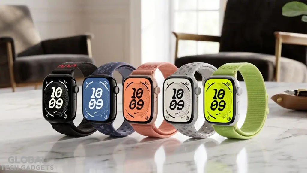 Best Smartwatches and Fitness Trackers for Health Monitoring 2 Apple Watch Series 11 models featuring a variety of Nike Sport Bands and Sport Loops