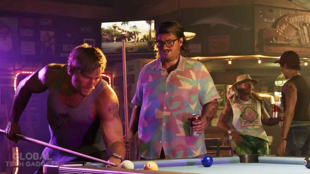 GTA 6 Pre-Orders Are Now Live: Start Date, Prices, Bonuses & How to Buy 5 GTA 6 Jason Duval playing billiards with Cal Hampton at a neon bar